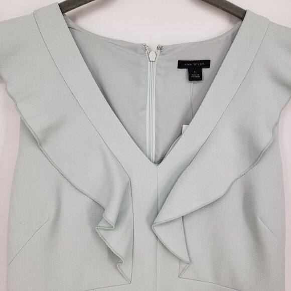 Ann Taylor Ruffle Trim Sheath Dress 6 Womens Sleeveless Light Mint Green NEW - Picture 8 of 13